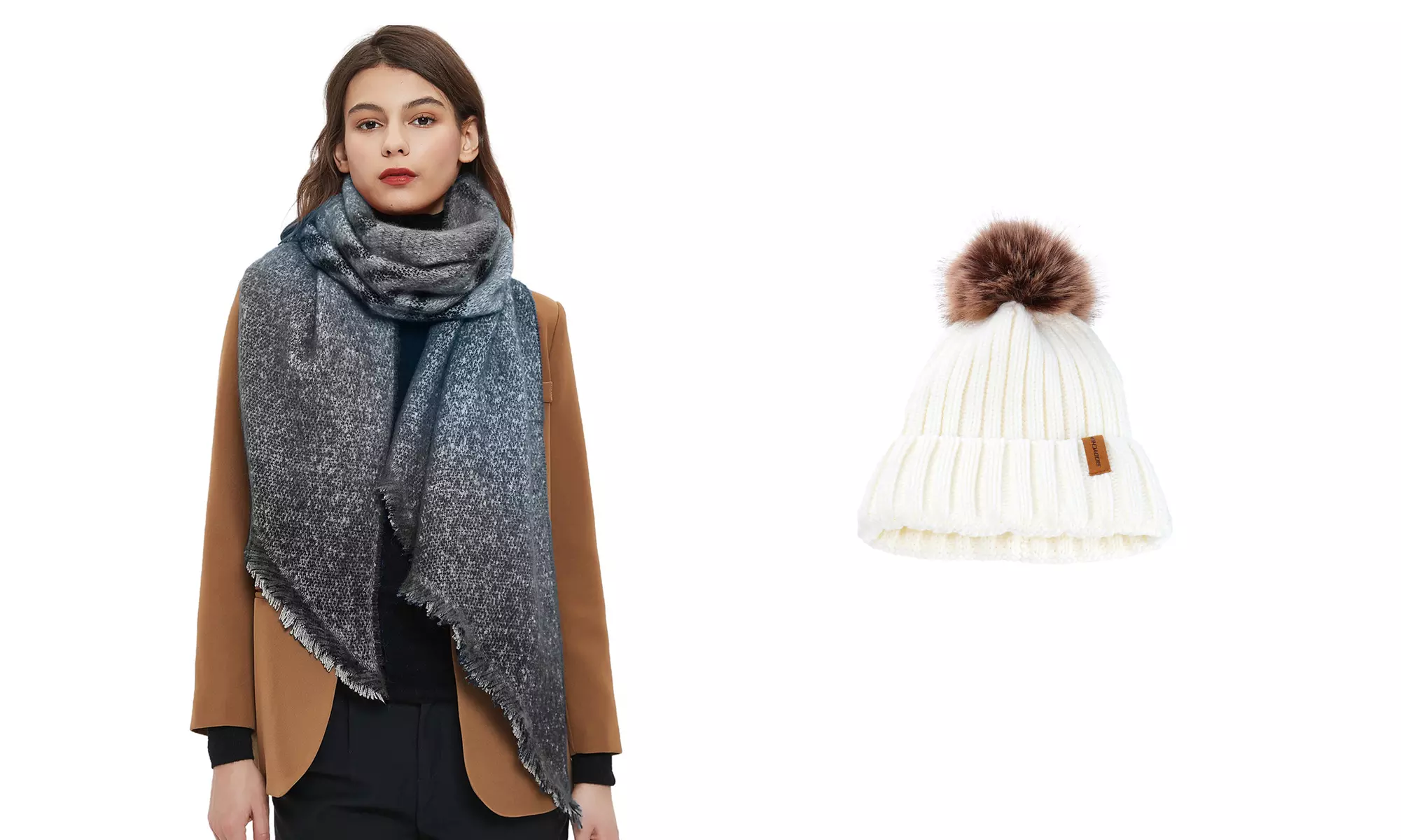 Women Fashion Winter Warm Knitted Hat Beanie Hat Scarf Set