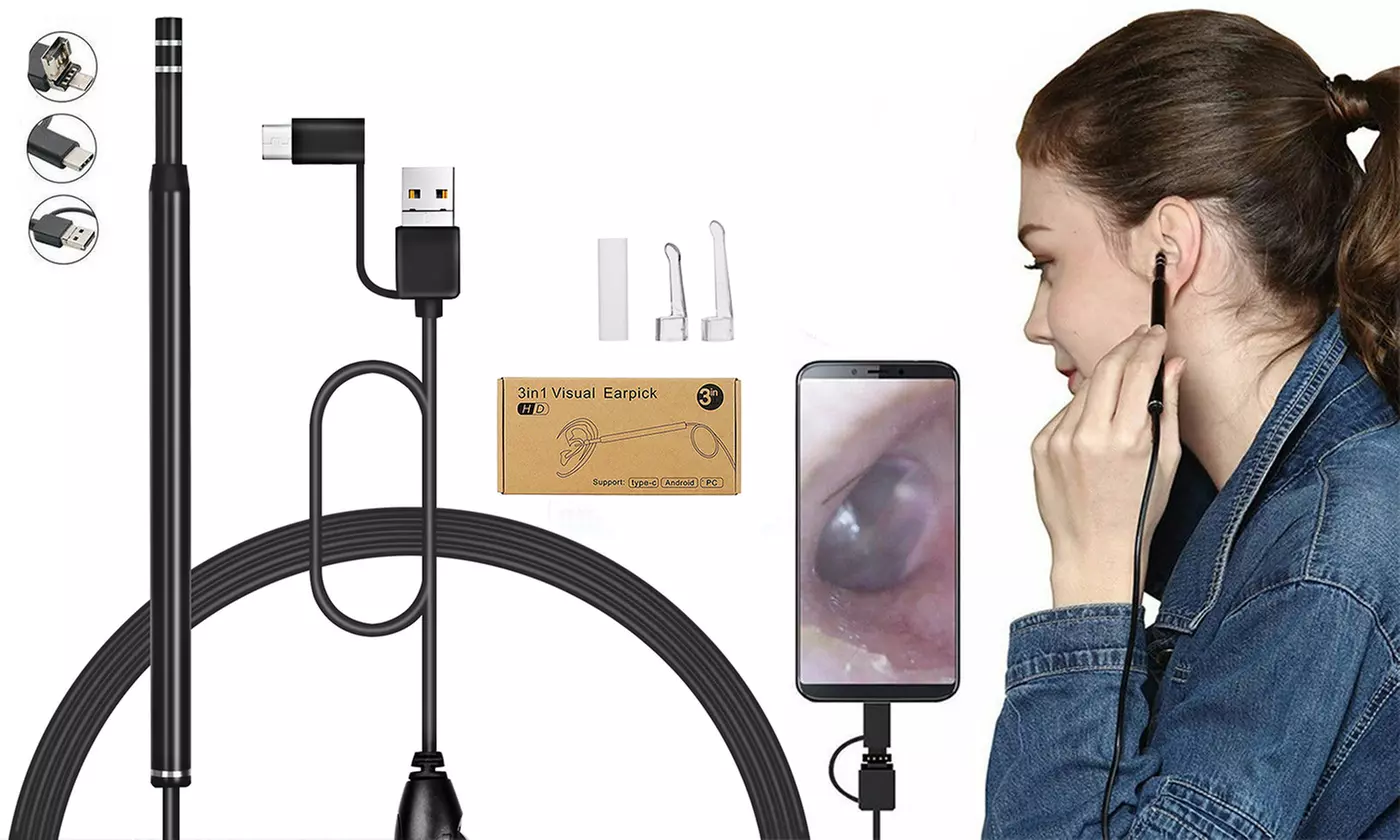3 in 1 USB Ear Endoscope Cleaning Tool HD Visual Ear Spoon Earpick Care - Primary Image