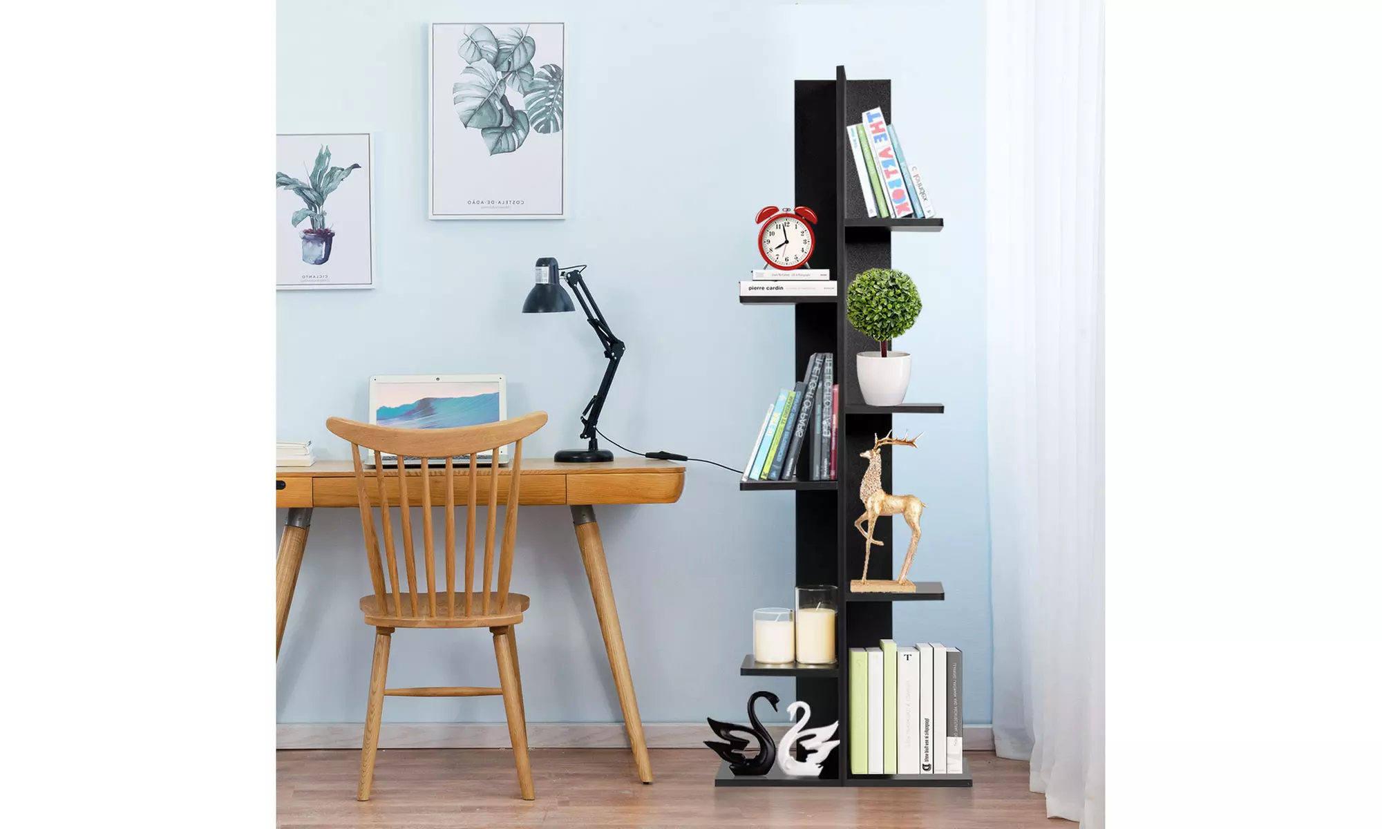 Costway 7-Tier Bookcase Plant Display Shelf Rack Storage Holder Wooden Black - Primary Image