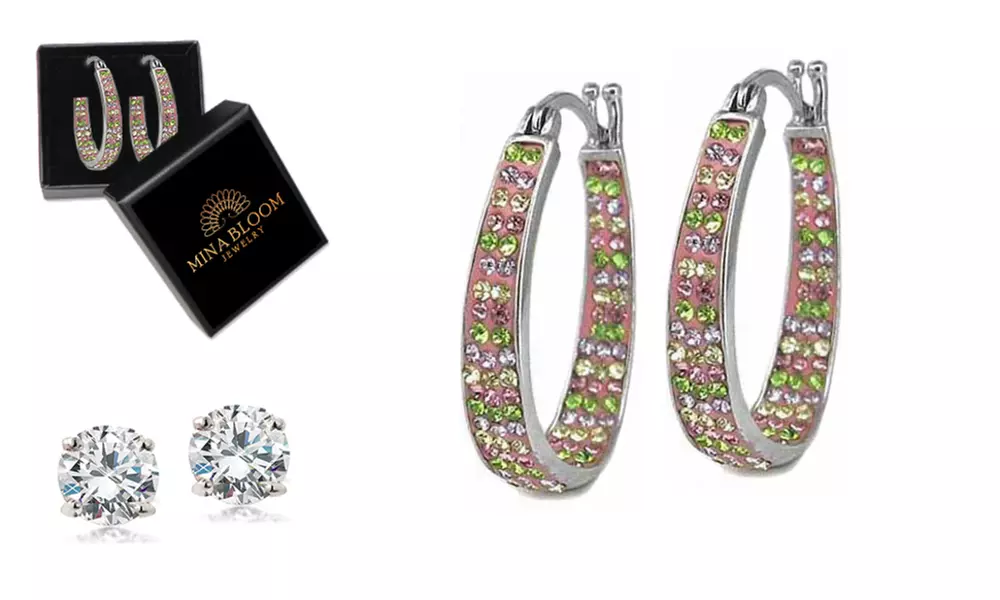 Crystal Hoop Earring 2.00 CT Studs and Giftbox Made With Crystals From Swarovski