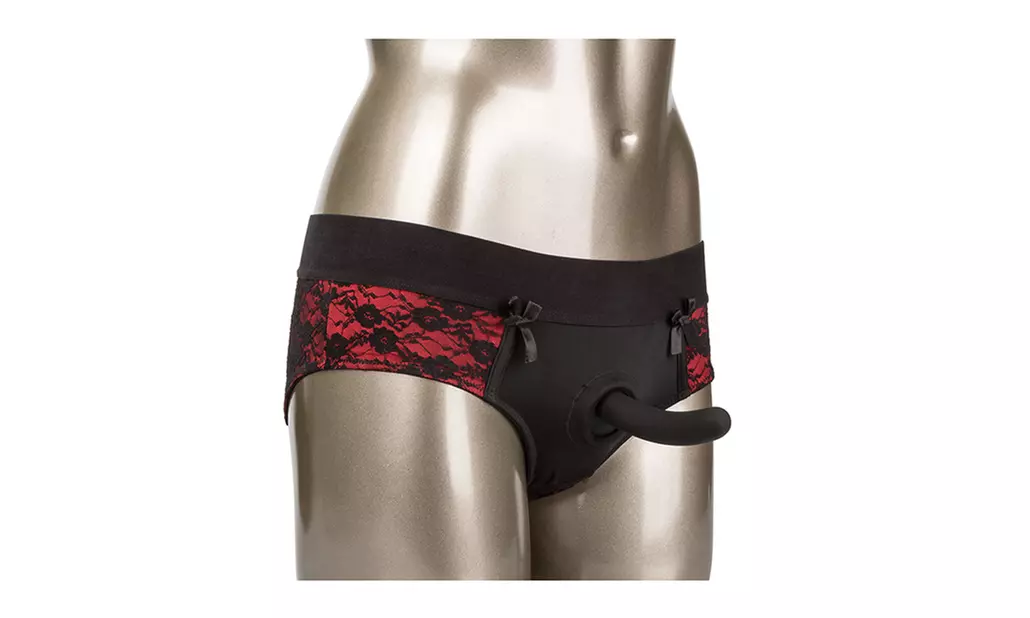 Scandal Crotchless Pegging Panty Set  - Red - Primary Image