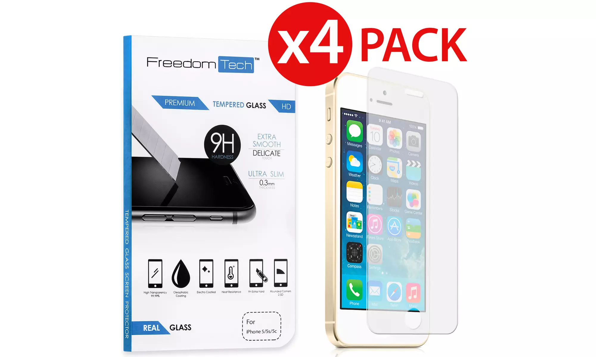 4-Pack HIGH QUALITY REAL TEMPERED GLASS SCREEN PROTECTOR FOR IPHONE 5S 5C 5 SE - Primary Image