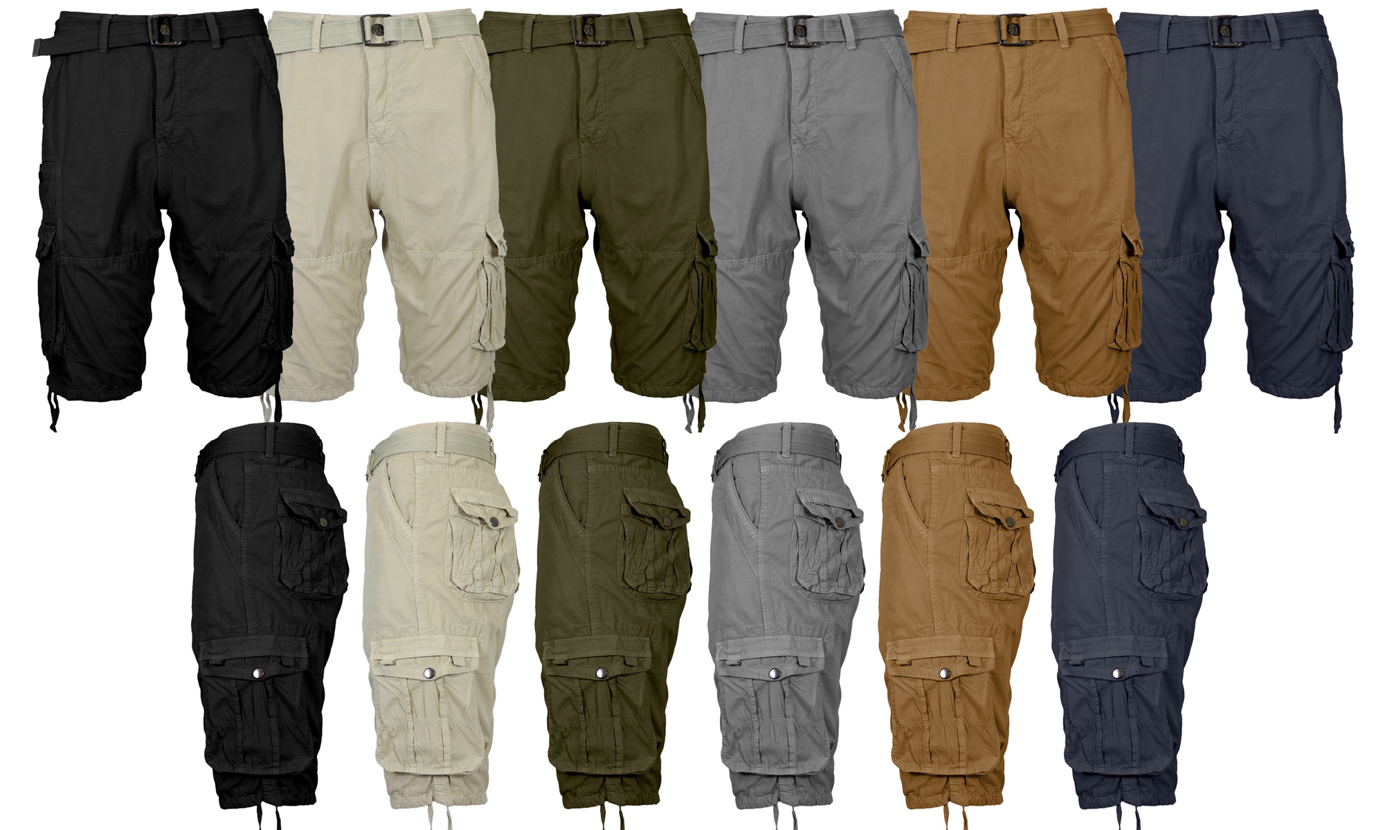 2-Pack Men's Distressed Cotton Cargo Belted Shorts (Sizes, 30-42)