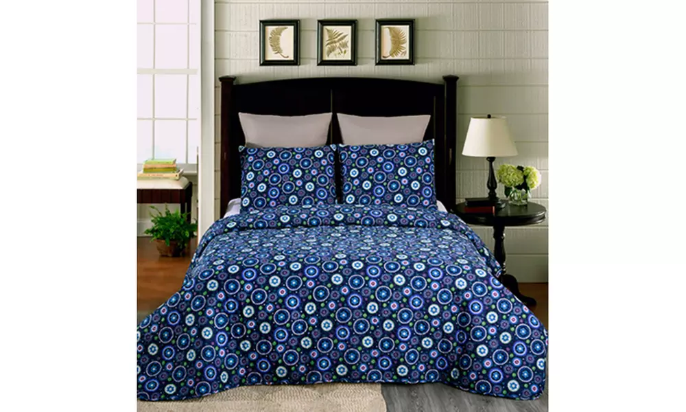 JML 3-Piece Reversible Quilt Set,Home Collection Printed Bedspread With 2 Shams