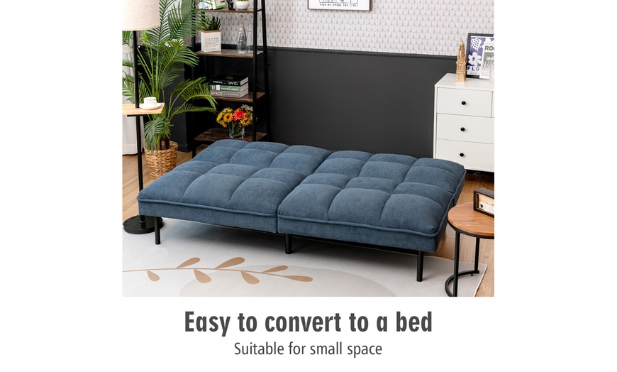 Costway Modern Convertible Futon Sofa Bed Linen Fabric Folding Couch ...