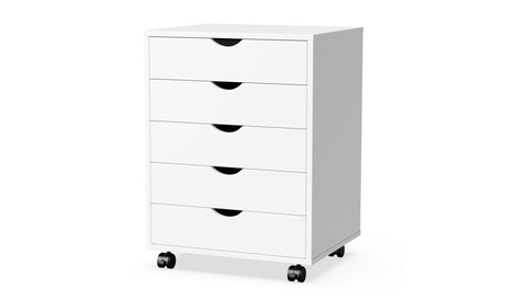 5-Drawer Wood Filing Mobile Storage Cabinet For Office White