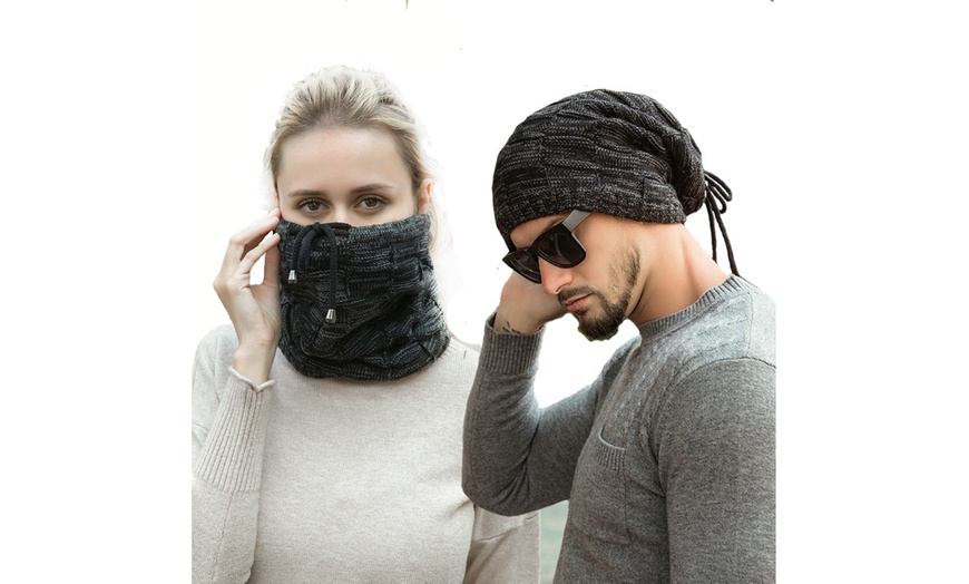 Image 1:  Unisex Winter Hat  Ponytail Beanie Hat Stretch Knit  Bun Beanie Hat  