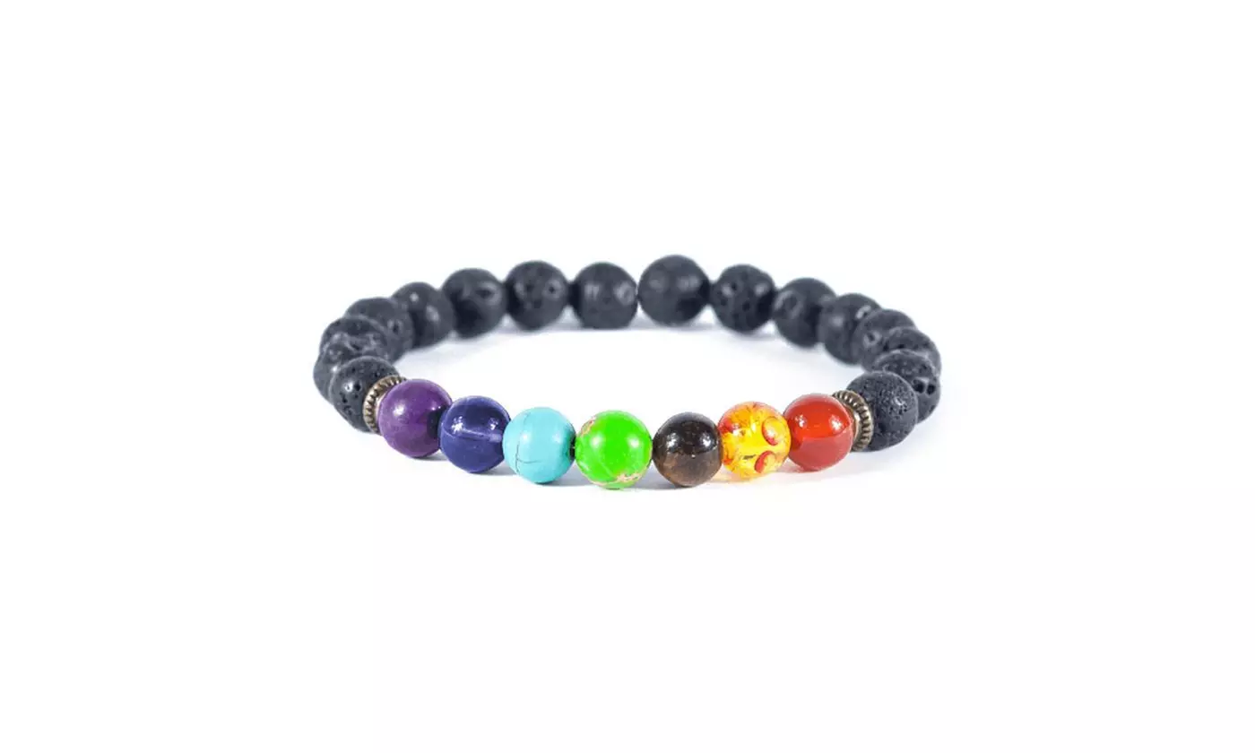 7 Created Genuine Chakra Healing Natural Stone Bead Bracelet - Primary Image