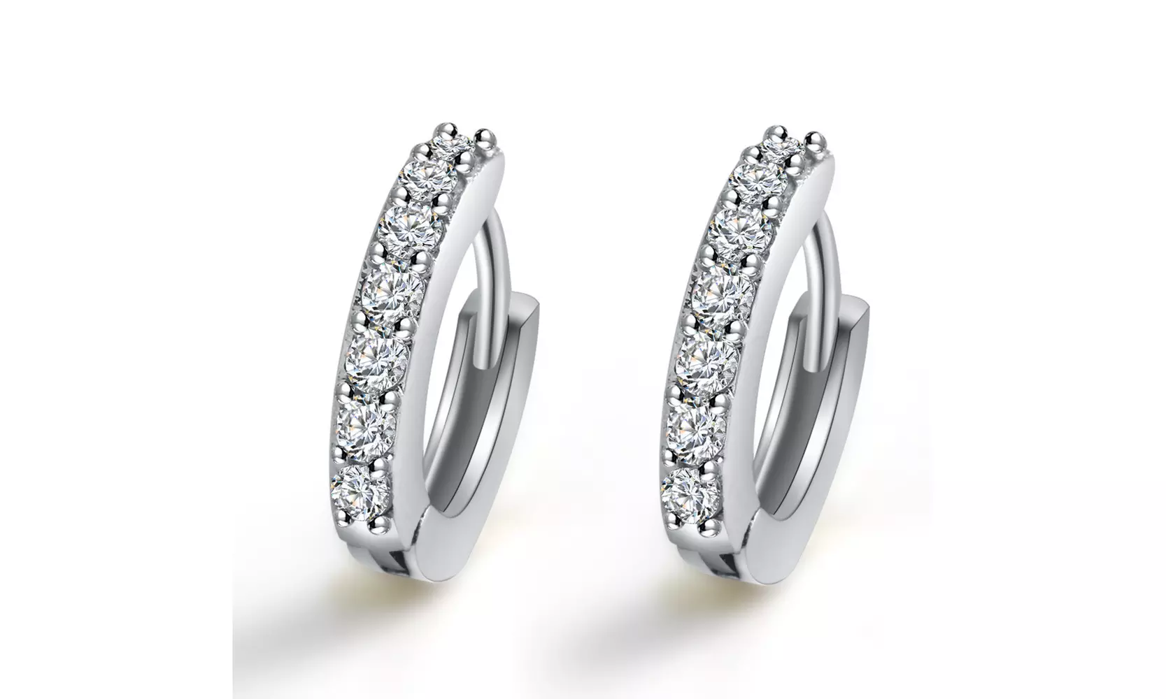 18K White Gold & Genuine Crystal Huggie Hoop Earring