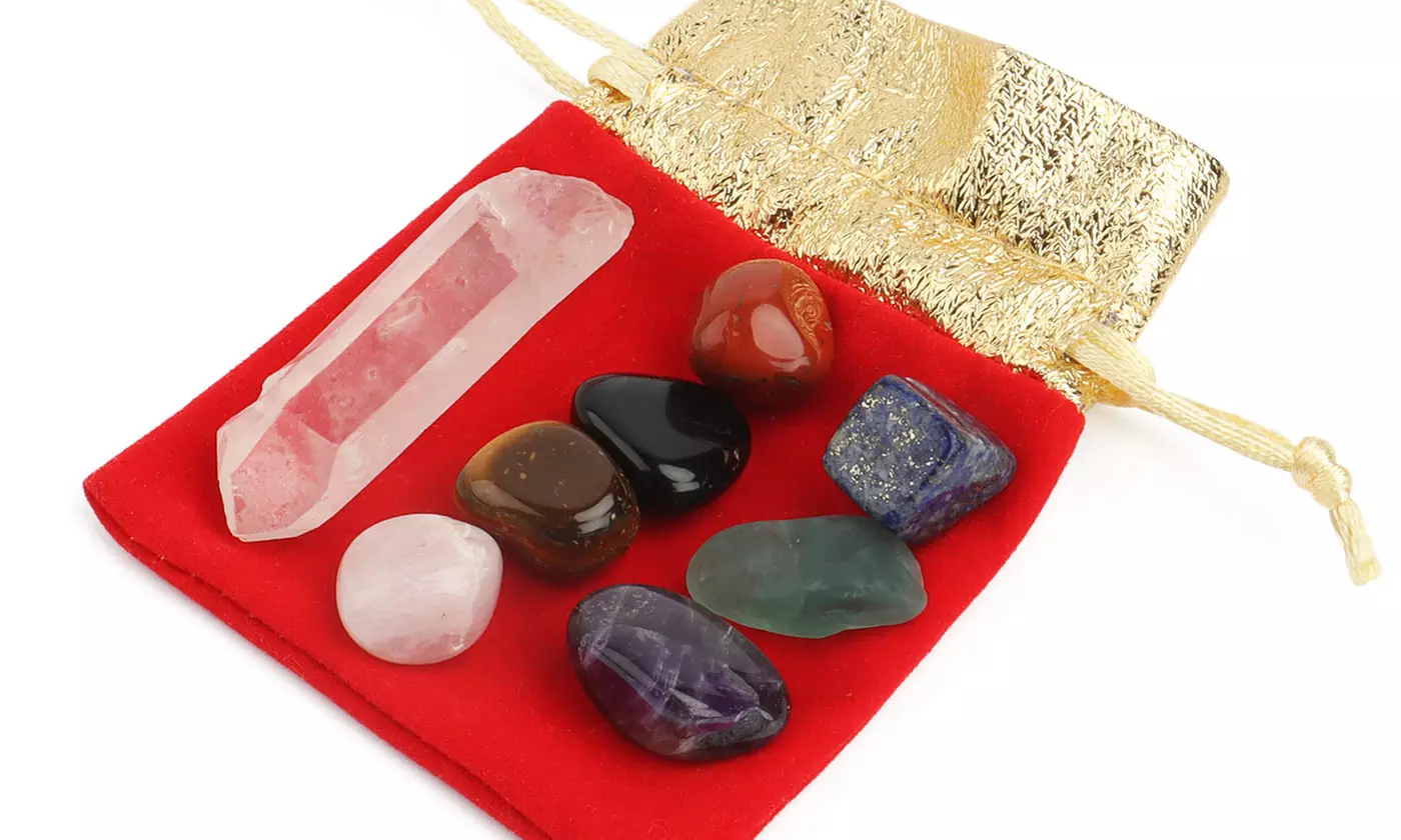 Natural Chakra Quartz Crystal Healing Pink Point Stone, 7Pcs Kit - Second Medium