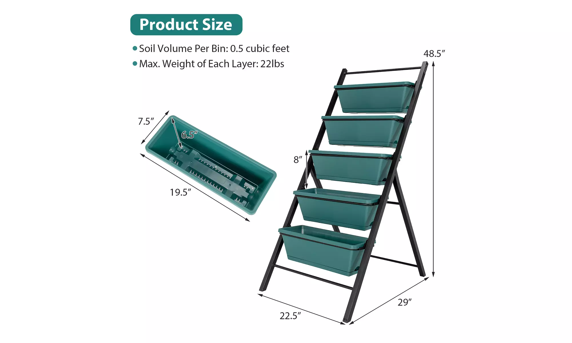 5-tier Vertical Garden Planter Box Elevated Raised Bed w/5 Container