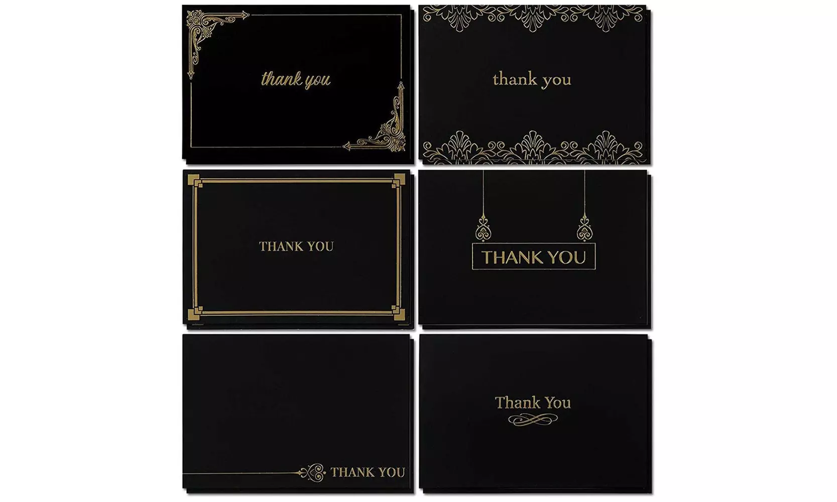 120 Pcs Thank You Cards Bulk Set with Envelopes, Black with Gold Foil Designs - Primary Image