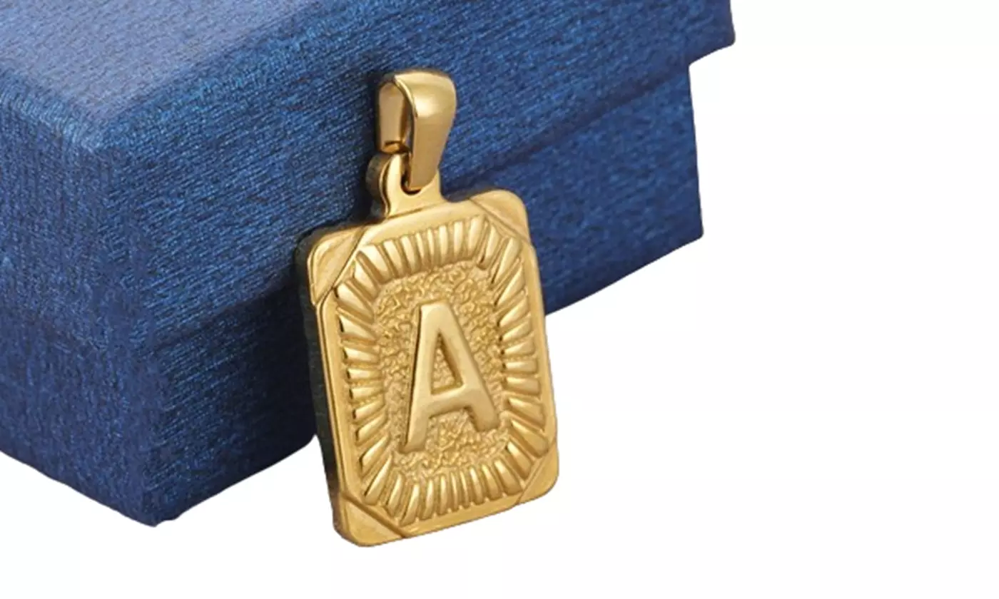 Gold Plated Stainless Steel Initial Pendant with Box Link Chain Necklace