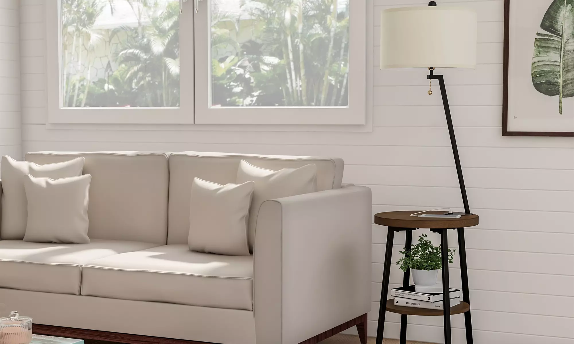 Contemporary Floor Lamp with Table & USB Port by Lavish Home - Primary Image