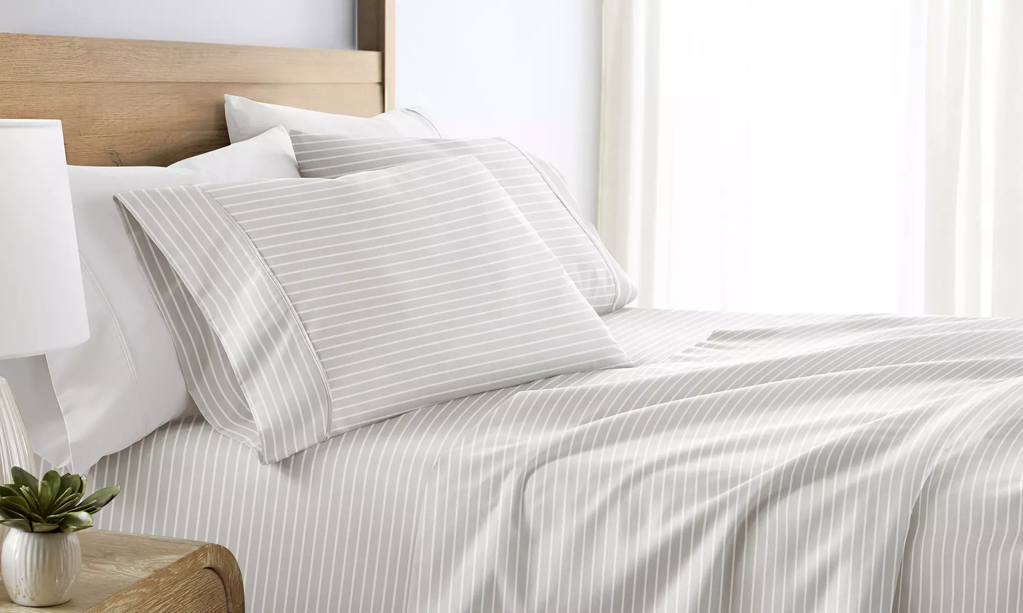 Simply Soft 4 Piece Sheet Set Patterned Microfiber Bedding, Soft Stitch Stripe