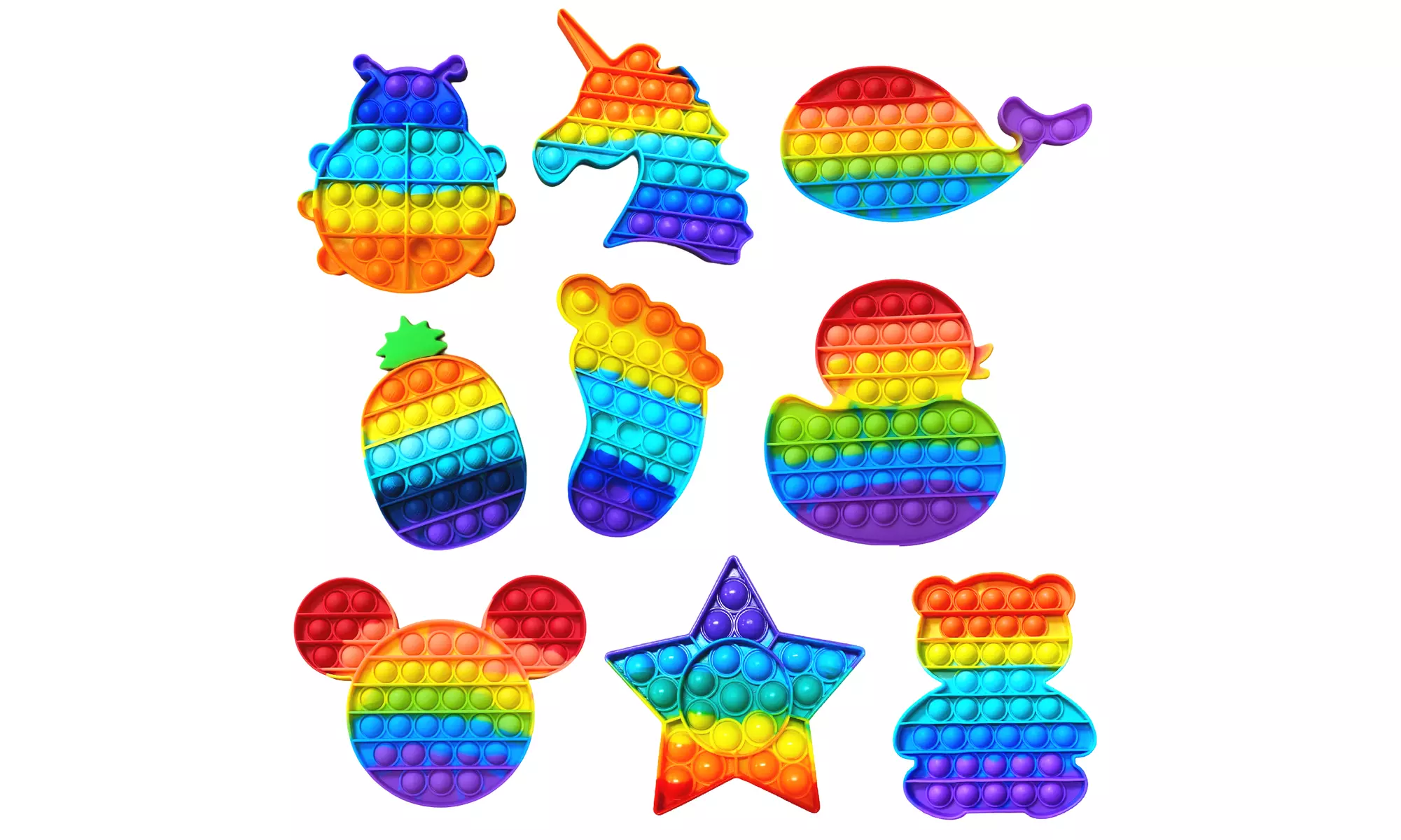 3-Pack Rainbow Push Pop it Silicone Sensory Fidget Toy Pop Bubble Random Pick - Primary Image