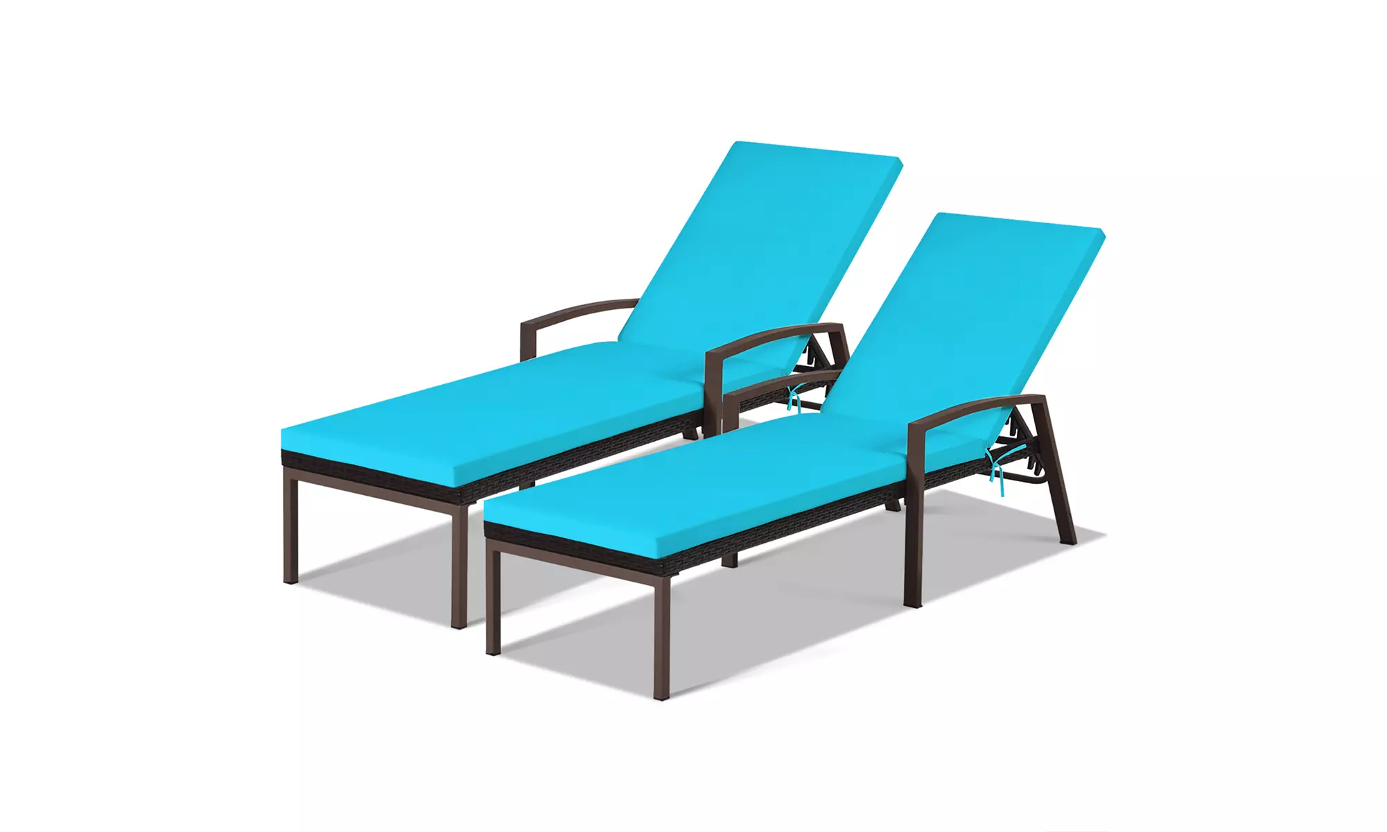 Costway 2PCS Patio Rattan Lounge Chair Chaise Recliner Back Adjustable Cushion