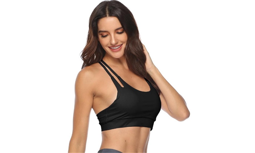 Image 3: Brushed Low Impact Strappy Sports Bra for Women Yoga Bra Tops
