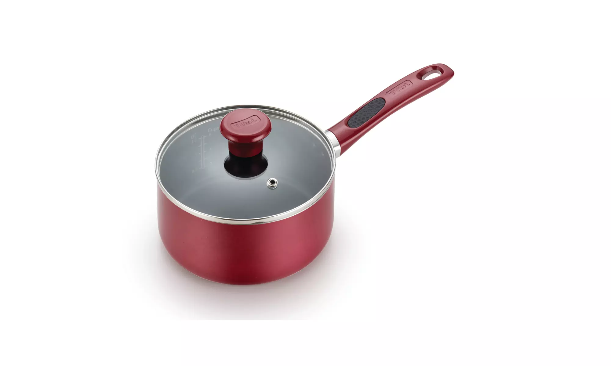 T-Fal B0393064 Excite 3-Qt. Non-stick Covered Saucepan, Red - Primary Image