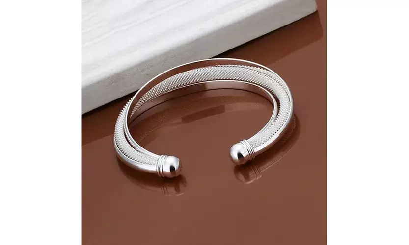 Women Jewelry 925 Sterling Silver Hypotenuse Network Bangles Cuff Bracelets - Image 2