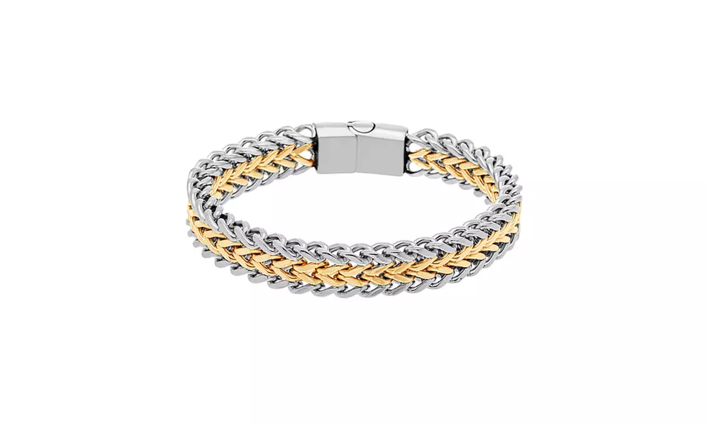 Two-Tone Stainless Steel Unisex Polished W-Link Magnetic Bracelet - Primary Image