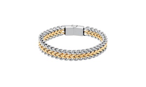 Two-Tone Stainless Steel Unisex Polished W-Link Magnetic Bracelet