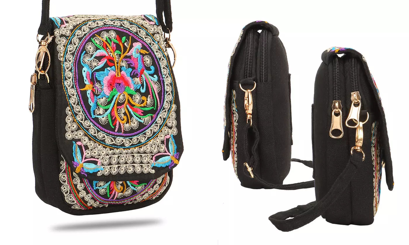 Embroidered Vintage Small Crossbody Bag Phone Bag Purse Wallet Pouch