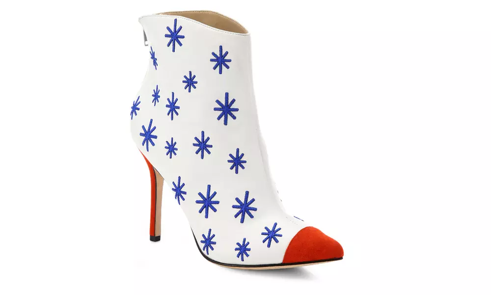 Isa Tapia Madrid Embroidered Asterisk Leather Point-Toe Ankle Booties - Primary Image
