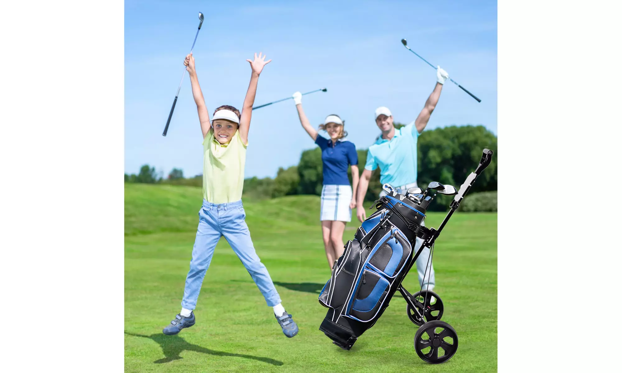Folding 2 Wheel Push Pull Golf Club Cart Trolley Swivel Scoreboard Lightweight - Primary Image