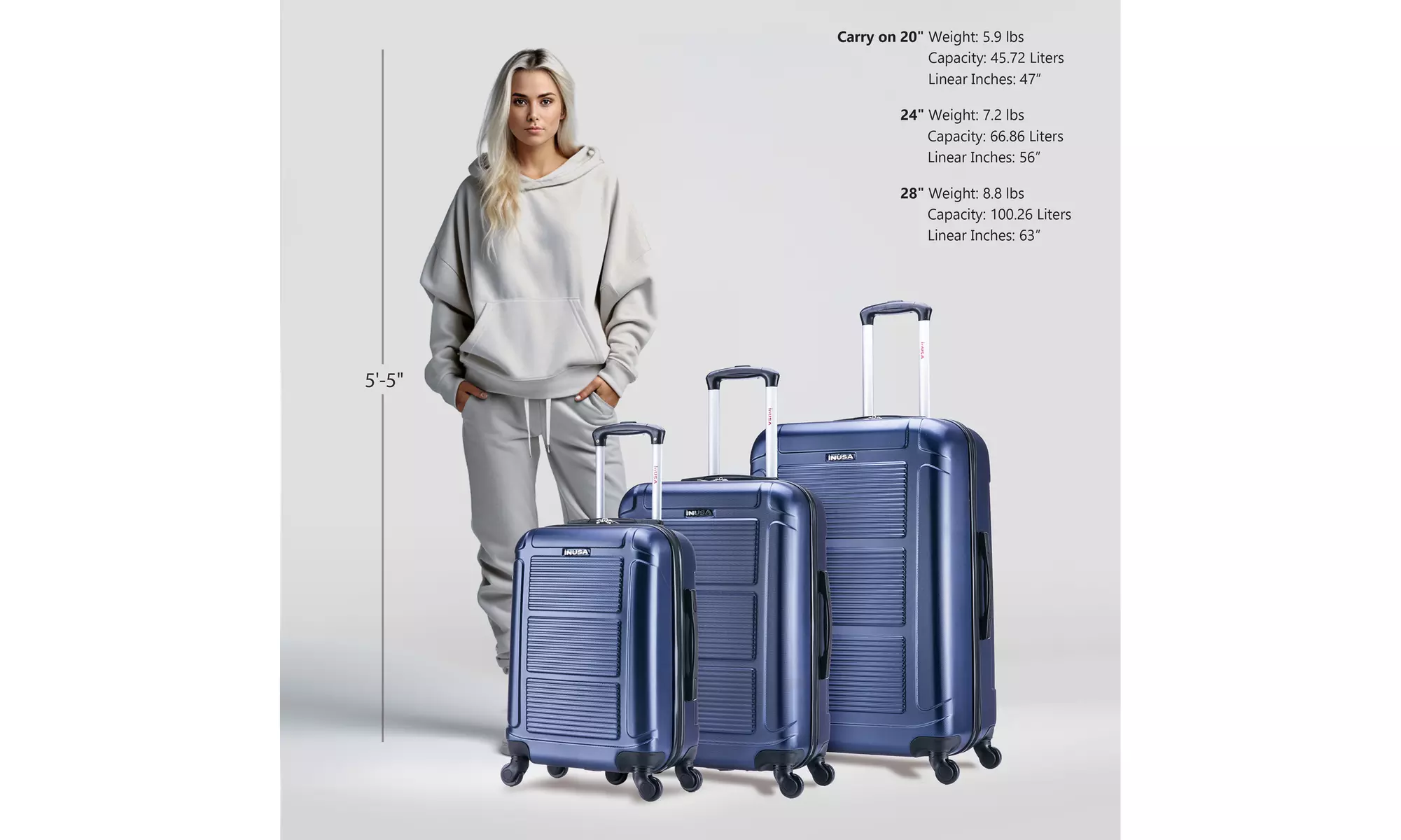 InUSA Pilot Lightweight Hardside Spinner 3 Piece Set 20'', 24", 28" 
