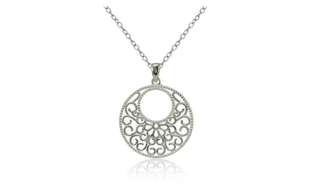Sterling Silver High Polished Medallion Filigree Necklace