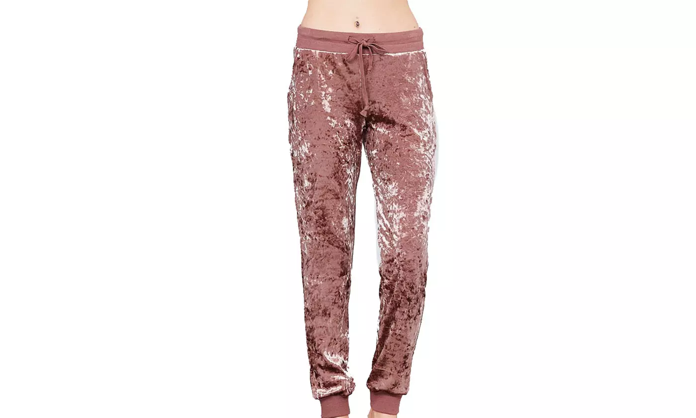 Waist contrast band w/drawstring ice velvet pants - Primary Image