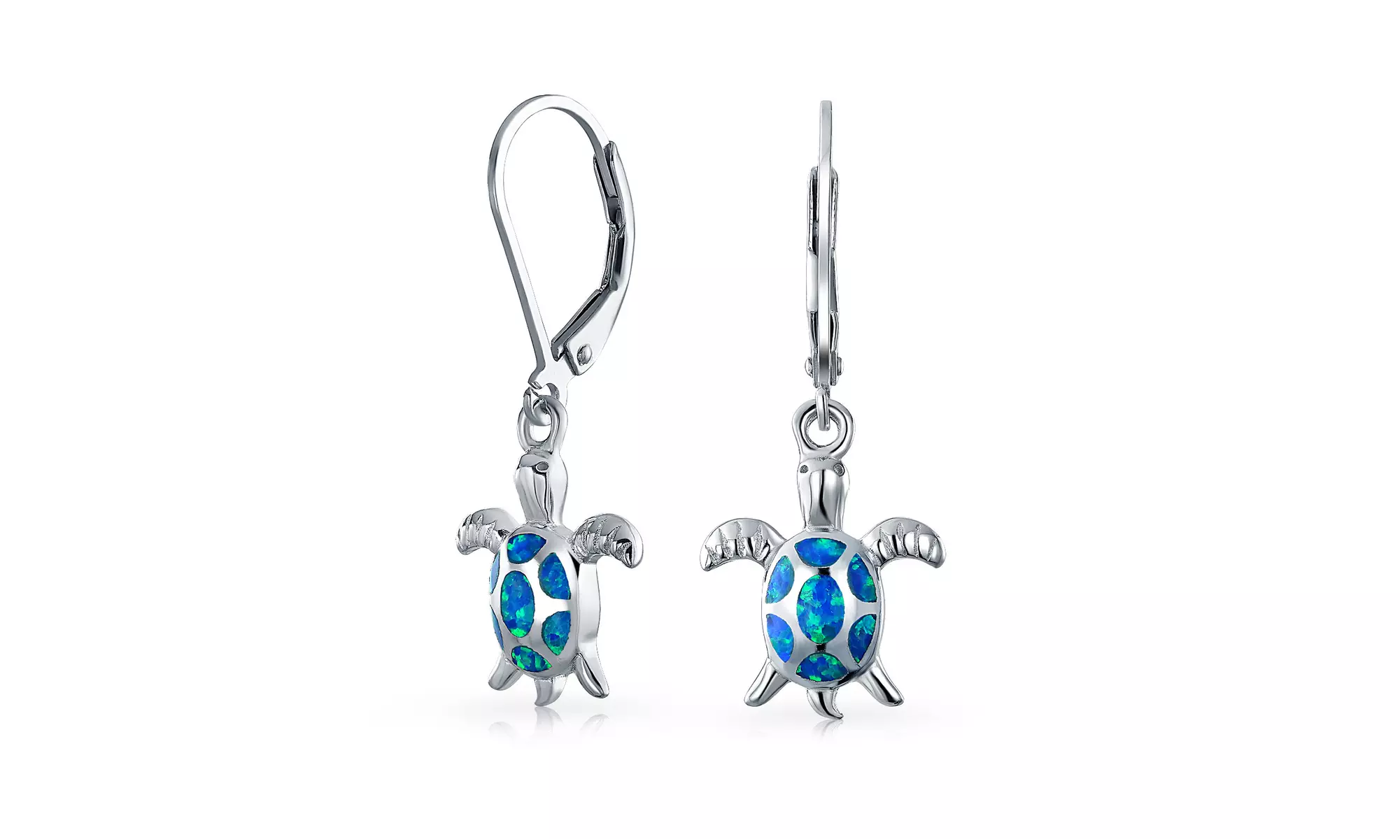 .925 Silver Synthetic Opal Sea Turtle Dangle Earrings - Second Medium