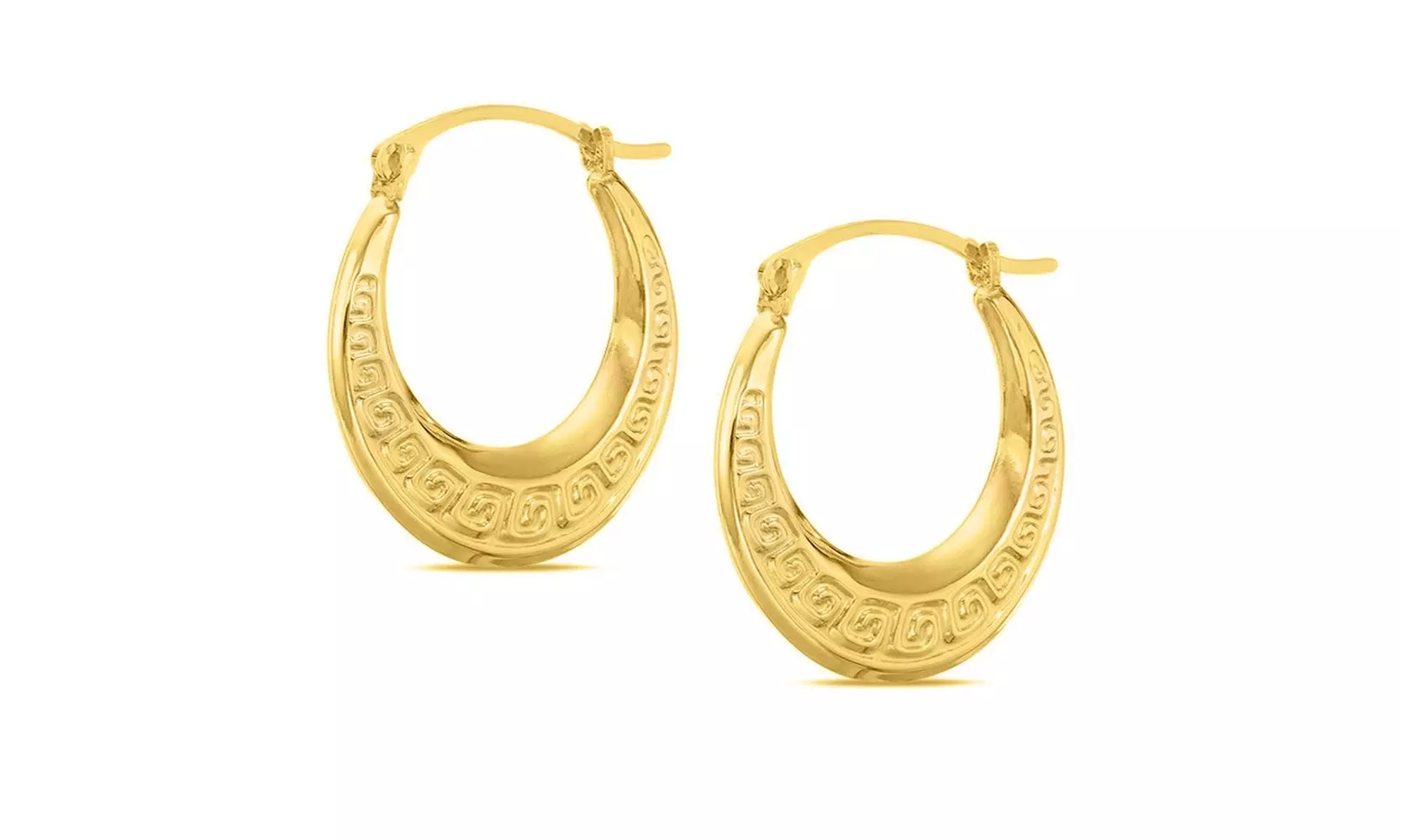 Italian 925 Sterling Silver Greek Key Hoop Earrings 