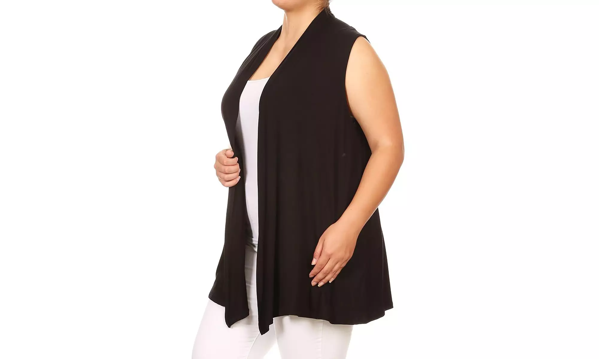 Women's Plus Size Loose Fit Long Body Draped Open Front Solid Vest Cardigan