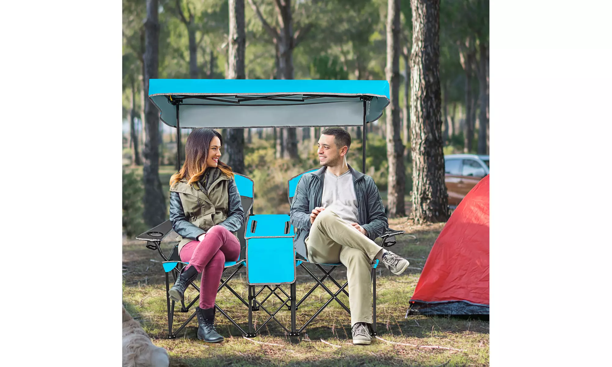 Goplus Portable Folding Camping Canopy Chairs w/ Cup Holder Cooler Outdoor - Primary Image
