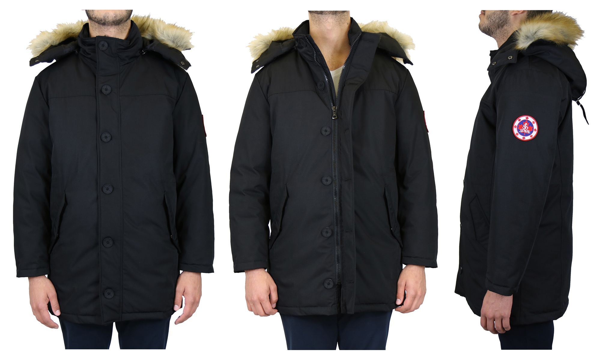 Men's Heavyweight Classic Parka Jacket With Zipper & Button Closure