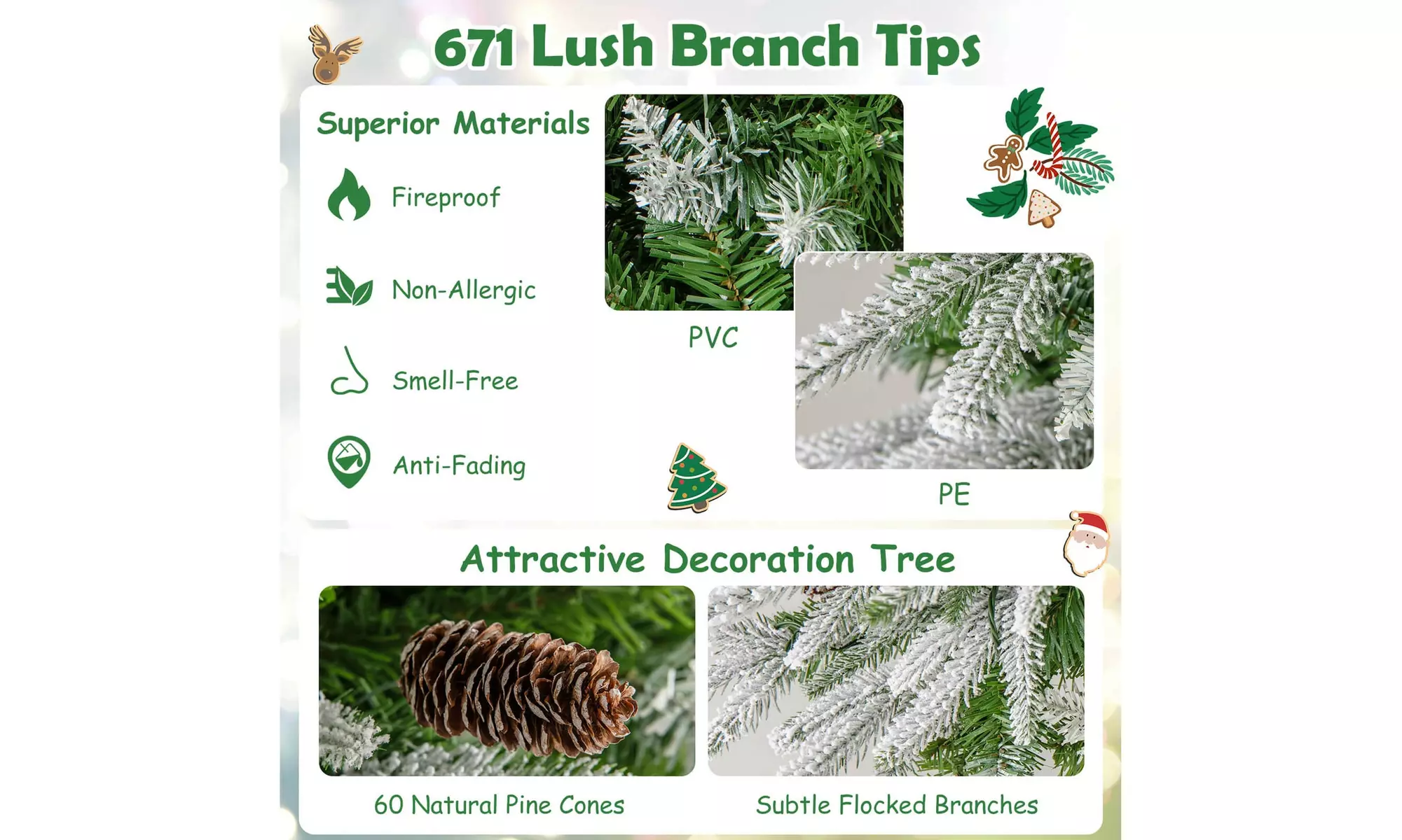 Costway 6/7.5/9 FT Christmas Tree with PE PVC Branch Tips Warm White LED Lights