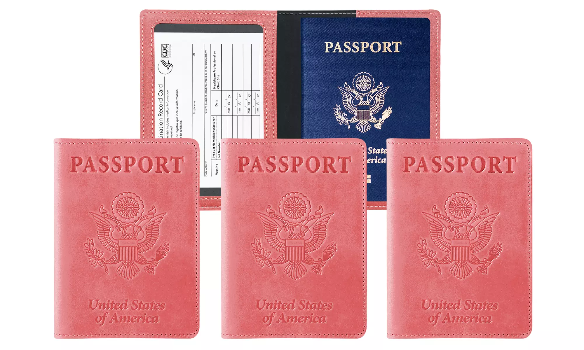 3:Pack RFID Multi-function Passport Holder with CDC Vaccination Card Slot 