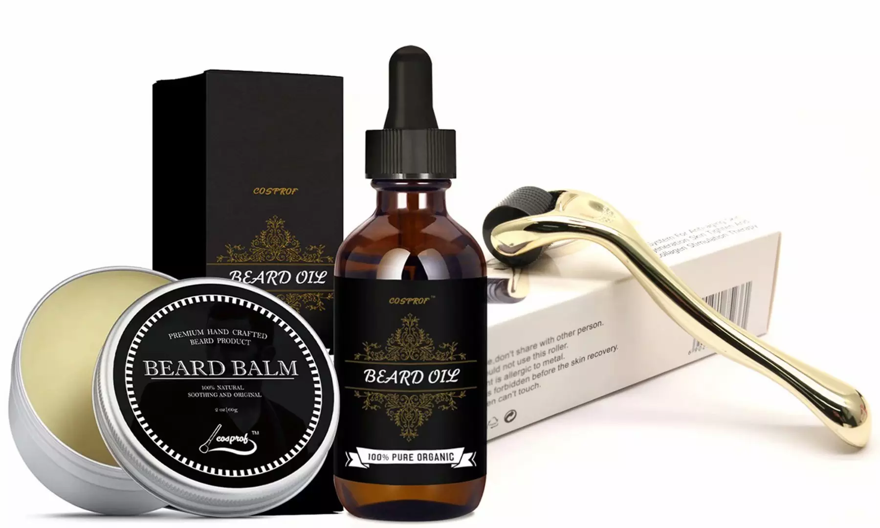 Beard Growth Kit with Beard Grooming Oil Beard Trimming Balm & Derma Roller - Primary Image