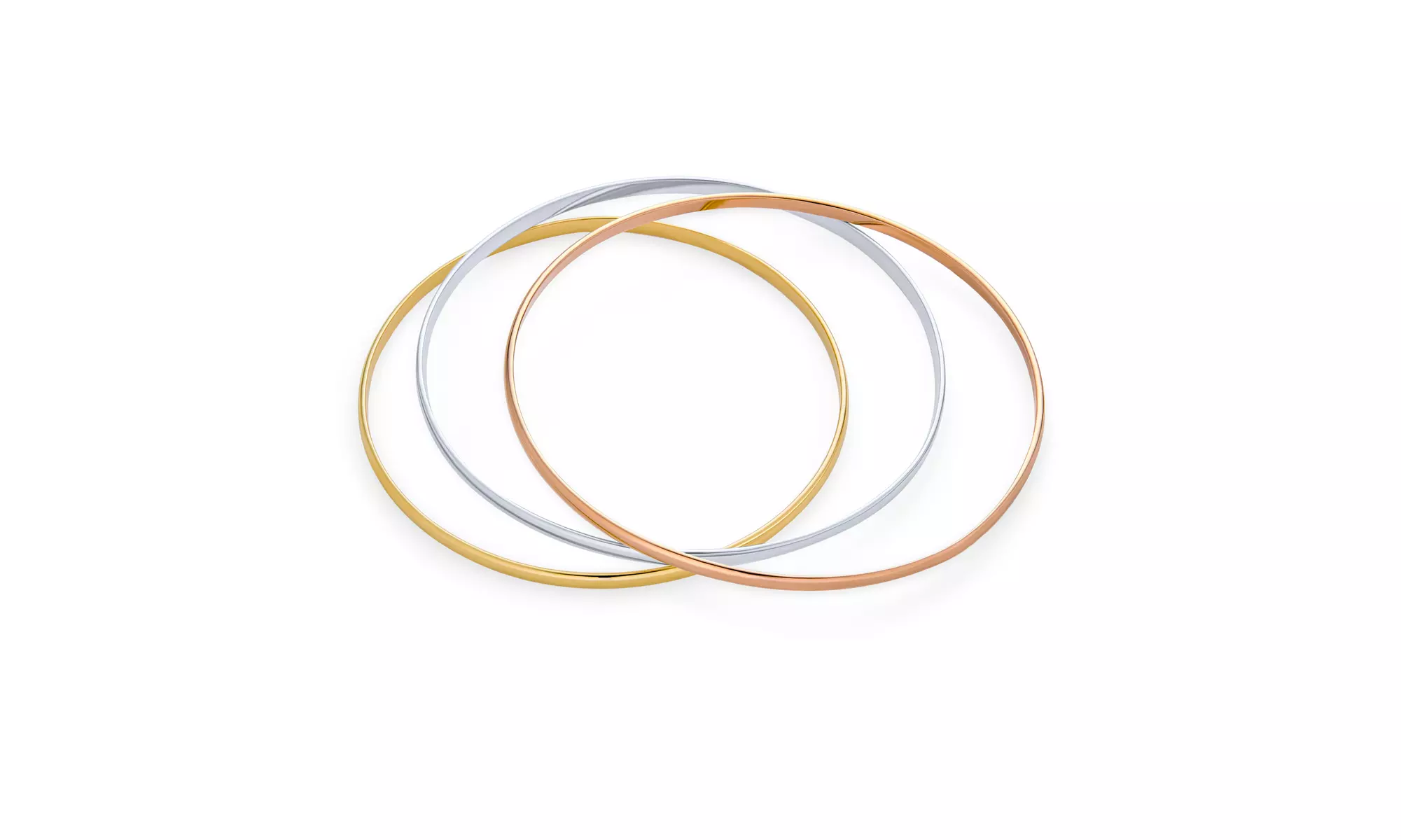 3 Set of Mix Metal Gold Rose Silver Tone Interlocking Bangle Bracelets - Second Medium