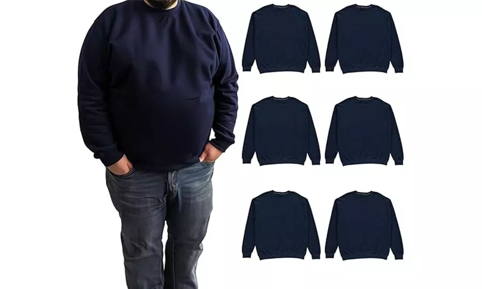 BILLIONHATS 6 Pack Mens Big & Tall Crewneck Fleece Lined Sweatshirts Plus Size - Second Medium