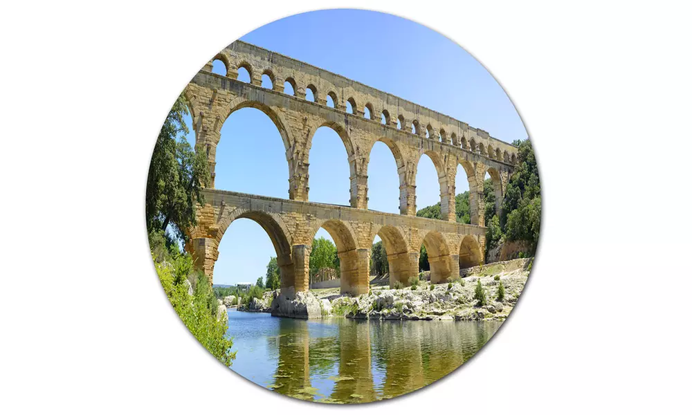 Roman Aqueduct Bridge in France' Bridge Metal Circle Wall Art - Second Medium