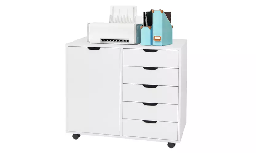 Wood Office File Cabinet 5 Drawer File Cabinet with Door and Storage Shelves - Second Medium