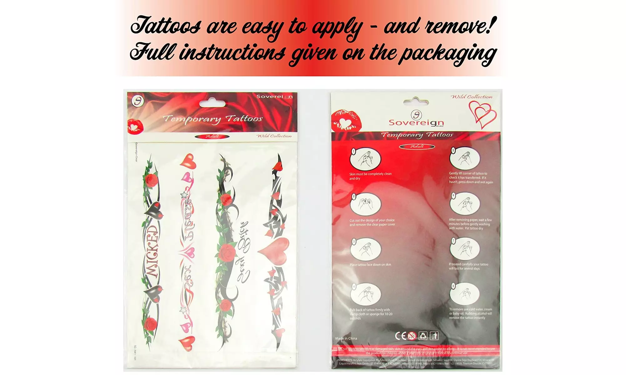 8 Large Temporary Tattoos for Women Ladies - Second Medium