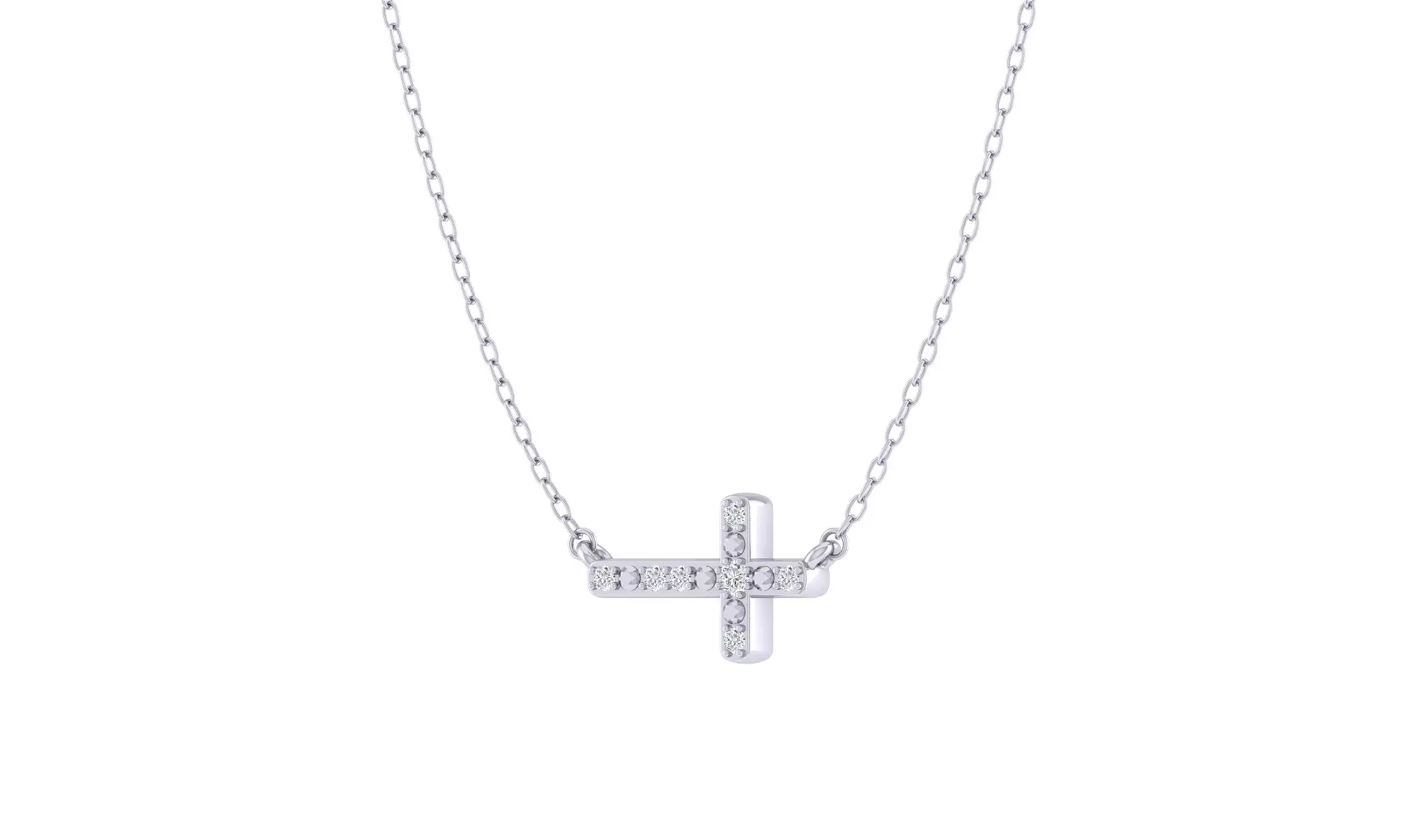 Sideways Cross 1/20 Cttw Natural Diamond Pendant Necklace 925 Sterling Silver