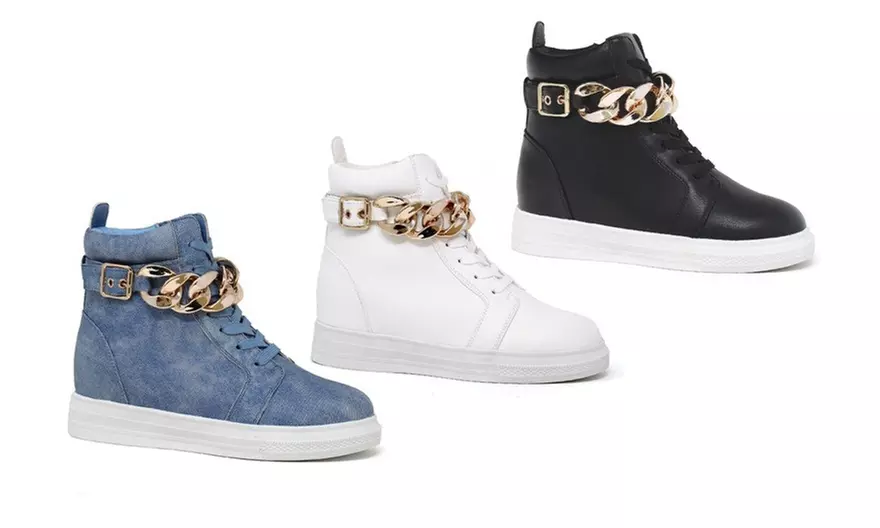 YOKI-DEMIAN-92 Women's High Top Lace Up Hidden Wedge Platform Sneakers - Primary Image