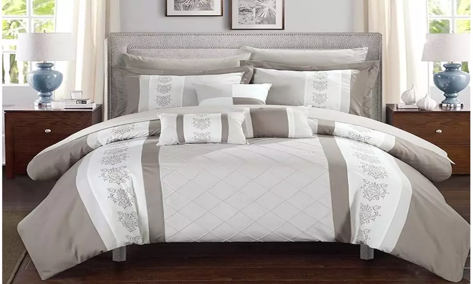 Chic Home Clayton 10-Piece Pintuck Embroidered Comforter Set