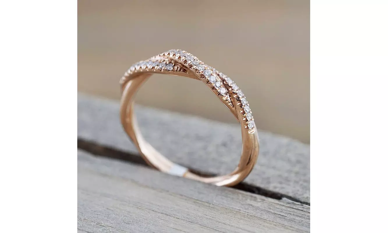 Women's 14K Gold 0.06ct Round Cut Rope Twined Curve Infinity Gemstone Ring  - Primary Image
