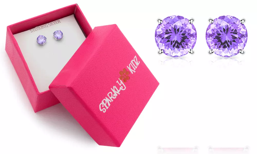 Sterling Silver Round Cut Stud Earrings with Gift Box by Sparkly Kidz